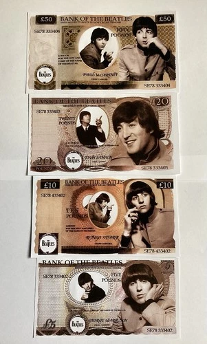 The Beatles Collectable Novelty Banknotes Set Of Four Notes.