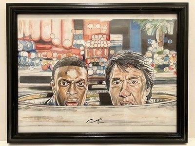 Original Rush Hour Watercolor Painting 10x13 Framed Art Chris Tucker Jackie Chan