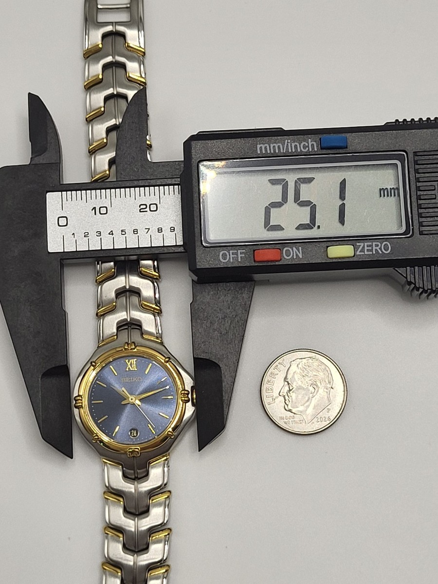 25MM [BRAND NEW] 1990 Seiko Vintage watch 2 Tone Blue Face Elegant