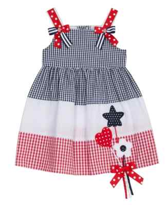 RARE EDITIONS Baby Girl Seersucker Americana Colorblock Dress  Red/White/Blue 24m