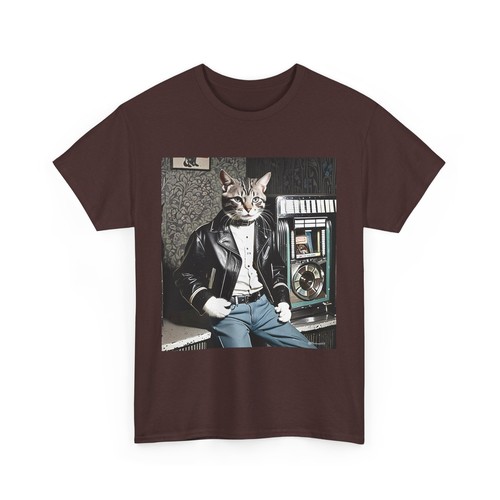 Cool 1950s Cat in Leather Jacket T-shirt – Retro Style, Fun Design - Unisex Tee - Picture 8 of 21