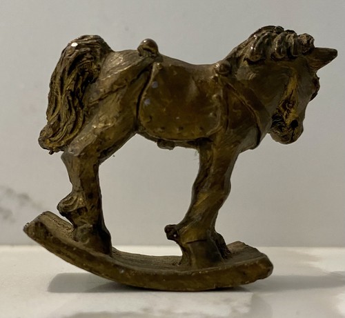 Vintage Pewter 2x2.25” Mini Rocking Horse Unicorn Made in USA, Appears Brassy - Picture 8 of 9