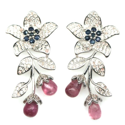 925 Sterlingsilber 5 x 6 mm Rosa Rubin-, Saphir- und Zirkonohrringe - Bild 1 von 4