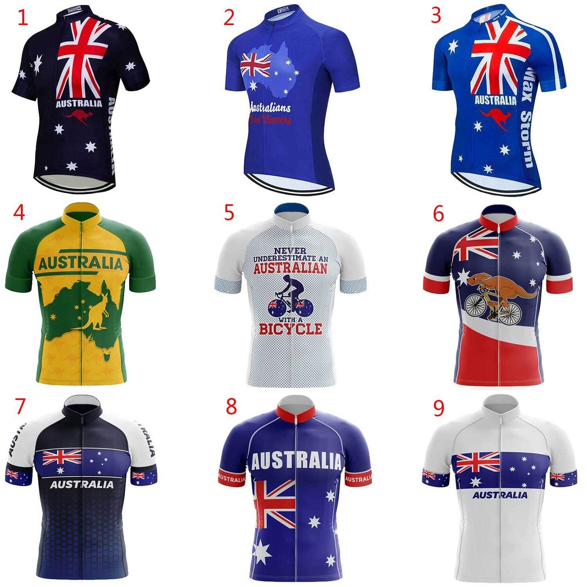 Australia Team Cycling Jersey Top Men's Team AU Bike Bicycle Cycle Jersey  Shirt