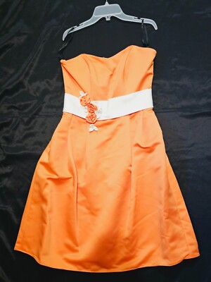Eden Maids Bridesmaid Collection Tangerine & Cream Floral Dress, Size 8 |  eBay