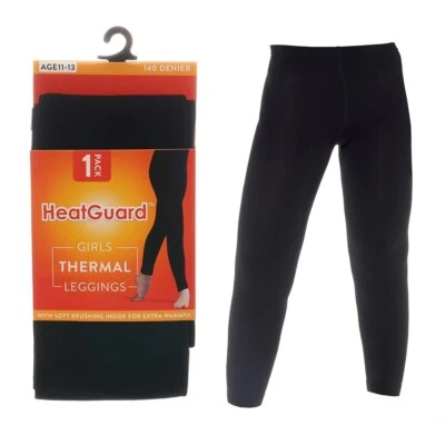 HEATGUARD Girls Children Kids Thermal leggings 140D Fleece Lined Warm Winter legging Black