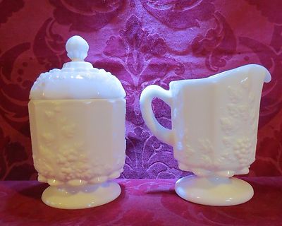 Westmoreland Milk Glass Sugar and Creamer Paneled Grape PG-25 & 26 Line 1881