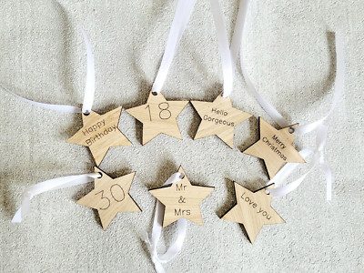 Personalisierter Geschenkanhänger aus Holz, individuelle Sternbotschaft, Andenken, Geburtstag, Weihnachten