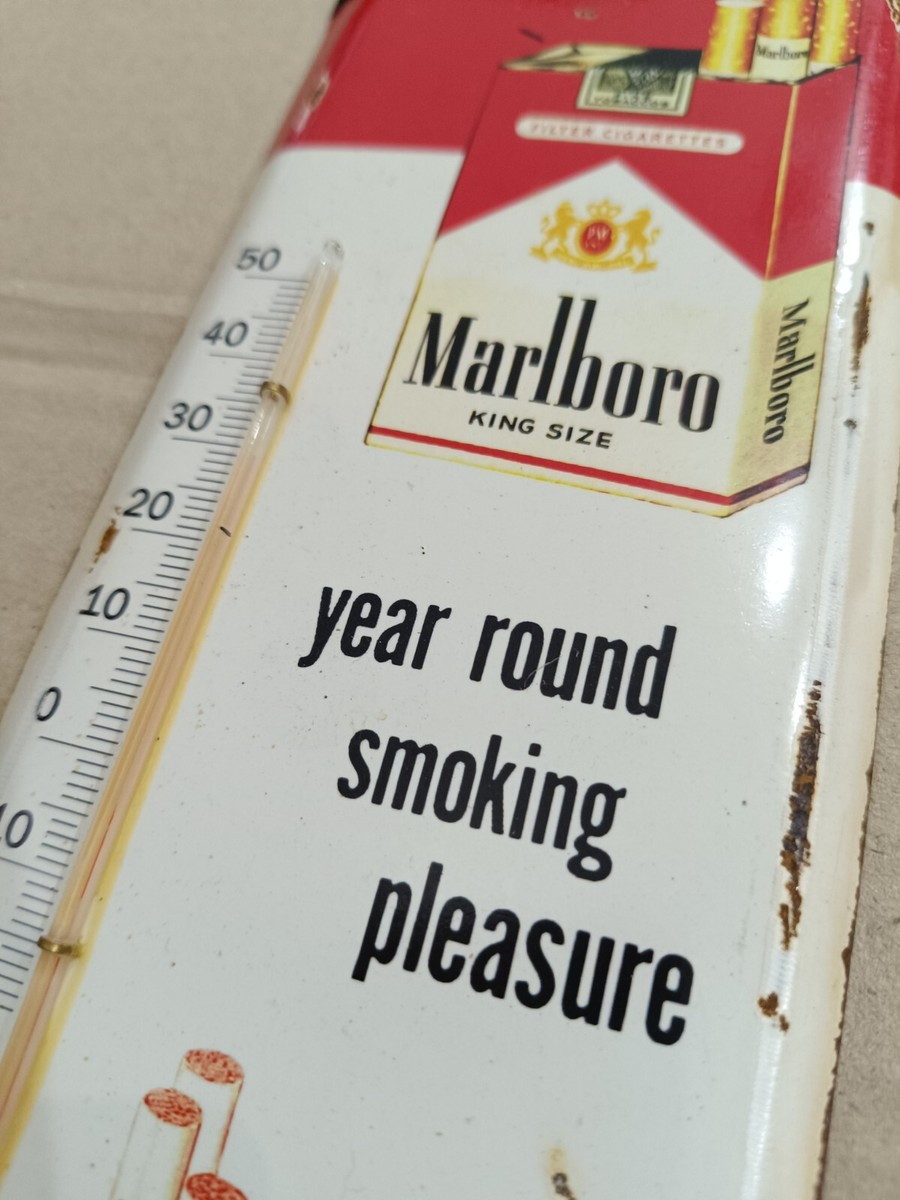 Vintage MARLBORO cigarette Philips Moris Thermometer Tin Sign Non Porcelain 