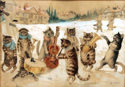 Carol Singing Cats Louis Wain Print 1925 Whimsical Christmas Cat
