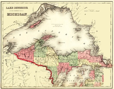 Historic State Map - Lake Superior Michigan - Gray 1873 - 23 x 29.44
