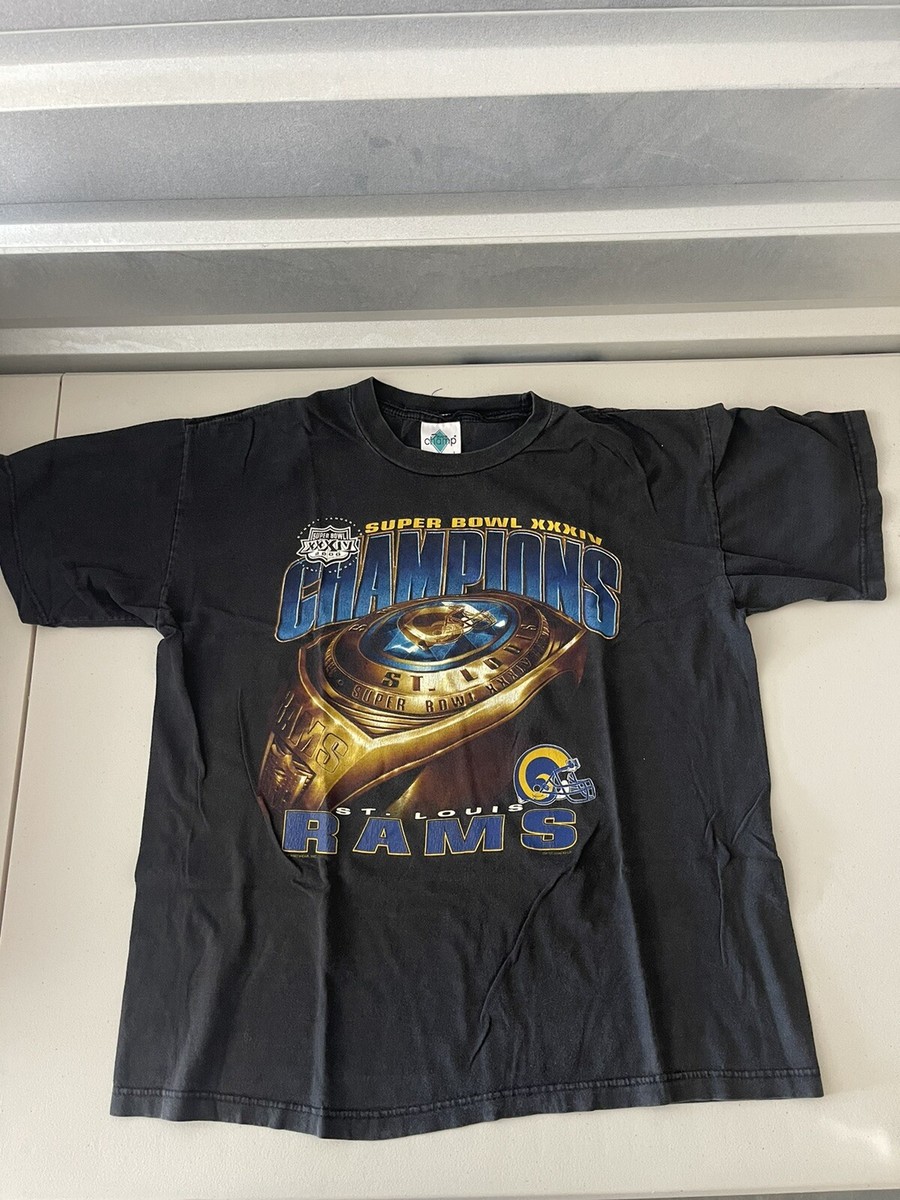 St. Louis Rams Super Bowl XXXIV Champions Tee Shirt Size St. Louis Rams Super Bowl XXXIV Champions Tee Shirt Size