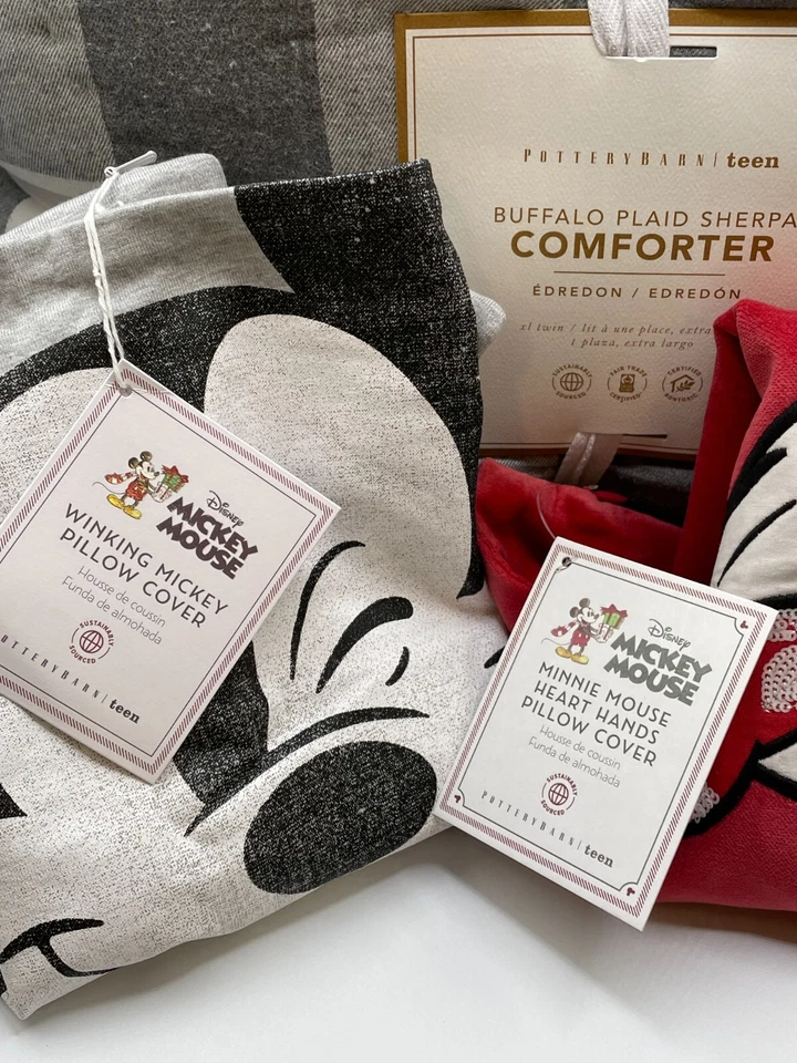 Juego de sábanas jaspeadas Pottery Barn Teen Mickey Mouse Plus Sherpa Set Twin XL NUEVO CON ETIQUETAS Foto 2 de 4
