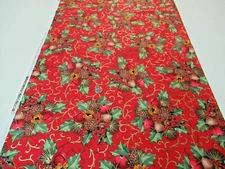 "BELLS AND BERRIES" GOLD METALLIC RED - FABRIC TRADITION - BTHY - 18"X44"