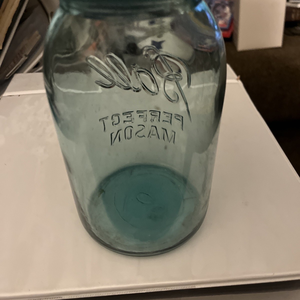 Ball Perfect Mason Blue Jar Quart With Lid 1923-33 Has “10 On
