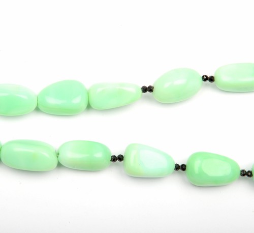 Green Opal Necklace 925 Silver Lock 16 Inch Length 12-15 MM Smooth Nugget Beads - Picture 5 of 5