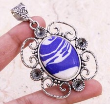 Blue Mosaic 925 Silver Plated Handmade Pendant of 2.4"