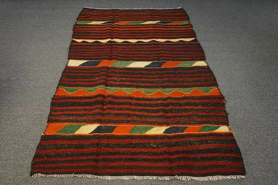 Alfombra oriental vintage roja de lana hecha a mano Kilim tejido plano tradicional 5x8 Foto 2 de 4