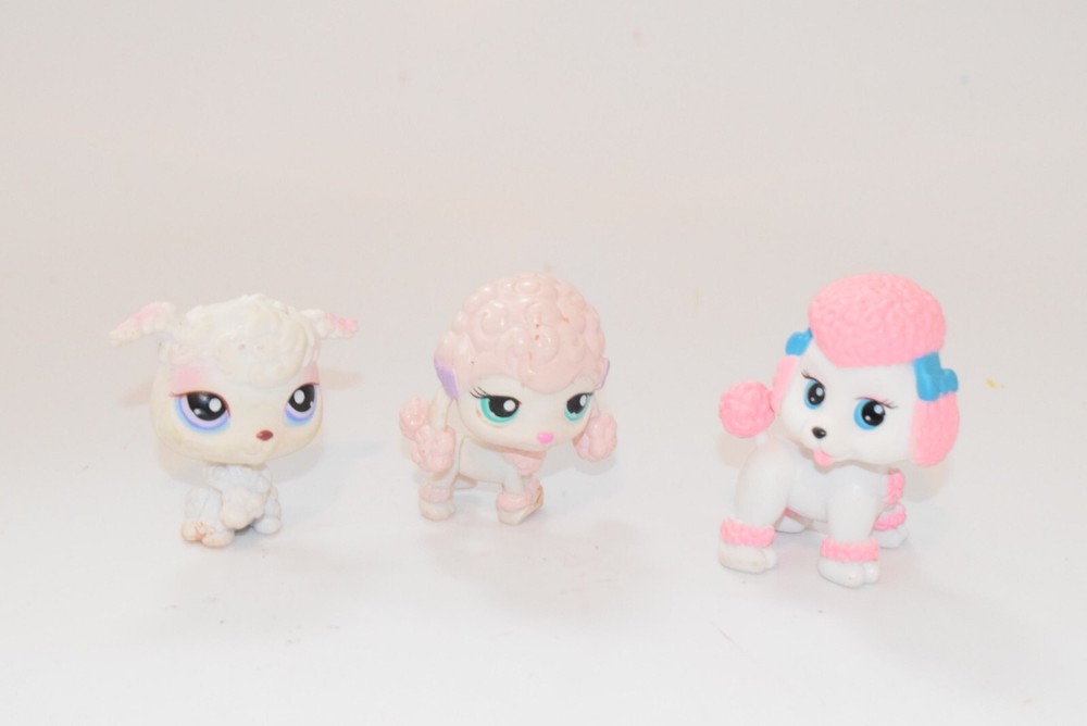 3X HASBRO LITTLEST PET SHOP & CHIC DOLLS POODLE DOG FIGURINES. LPS
