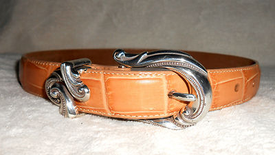 Vintage Brown Coldwater Creek Leather Belt with Silver Buckle Coldwater Creek Womens Genuine Leather Belt Size L Brown  main image 3