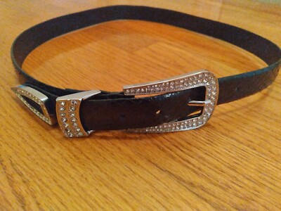 sandy duftler leather metal belt buckle Vintage Leather and Silver Tone Statement Belt, Sandy  main image 4