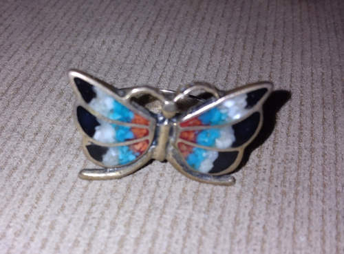 ANELLO FARFALLA VINTAGE ANNI 60 AMERICANO TURCHESE MOP CORALLO JET CHIP INTARSIATO TAGLIA 8,25 - Foto 7 di 10