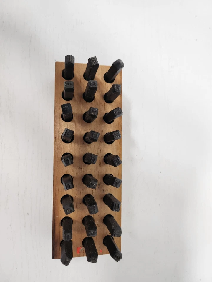 Vintage Young Bros 3/8 Steel Letter Stamp Set in Wooden Box 27 Pieces - Image 3 of 4