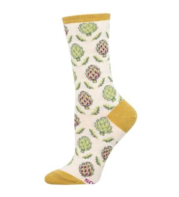 Socksmith Crew-Damensocken elfenbeinfarben Baumwolle Okie Dokie Artischokie-Design UK 3 8