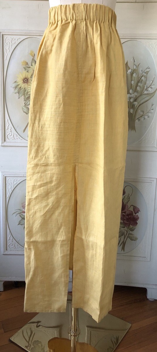 [nuuanu ] / ☆ Lysia Skirt / Yellow NWOT VTG JAPANALIA LINEN SKIRT YELLOW LIME PINSTRIPE ELASTIC