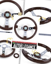 Volante sportivo effetto legno con razze cromate da 350mm per Momo Sparco