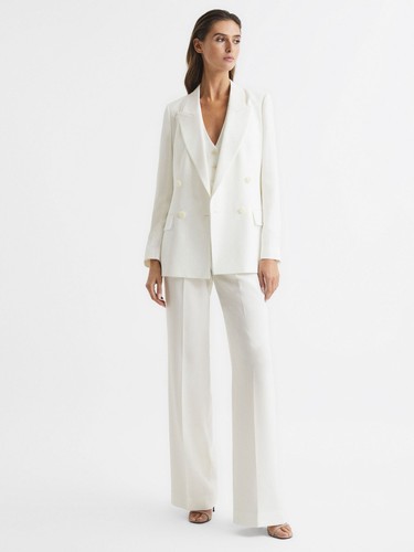 REISS TATUM CREPE DOUBLE BREASTED BLAZER IN WHITE - Picture 4 of 6