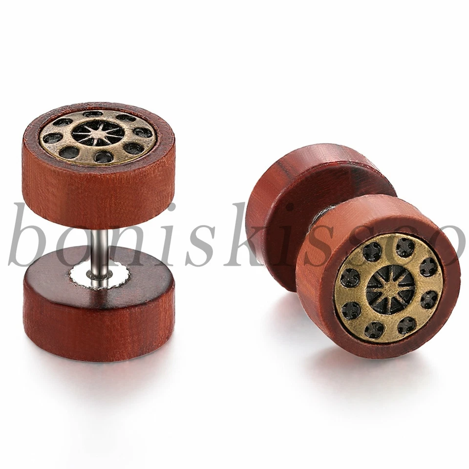5Pares Unisex Punk Retro Madera Barbell Mancuernas Piercing Pendientes de Tapón Foto 4 de 4
