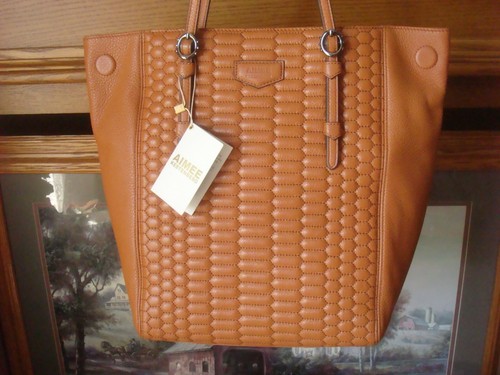 NUOVA CON ETICHETTE ~ TOTE AIMEE KESTENBERG MEDINA ~ PELLE MARRONE CHIARO MORBIDA CIOTTOLATA TRAPUNTATA DAVANTI ~ $ 228 - Foto 2 di 12