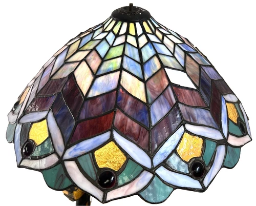 Vintage Tiffany Stained Glass & Bronze Lamp Shade 17" x 7"