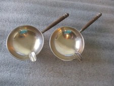 VINTAGE STERLING SILVER ASHTRAY SET (2) FOOTED w/ WOOD HANDLES - 70g