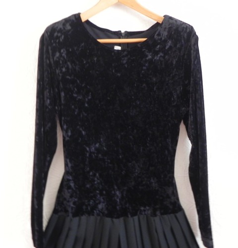 Vtg Ann Tobias Jumpsuit Long Sleeve Velour/Pleated Chiffon Pants Black Size S - Picture 2 of 12