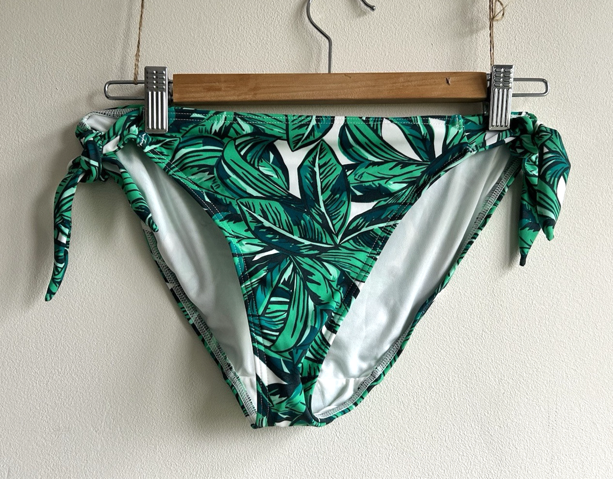 Fat Face Bikini Bottoms Size 12 Tropical Palm Print White Green Holiday  Beach