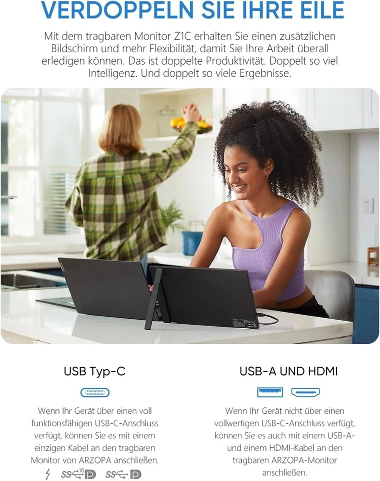 ARZOPA 16.1'' Tragbarer Portable Monitor 1920×1080 FHD IPS Gaming Bildschirm - Bild 4 von 4