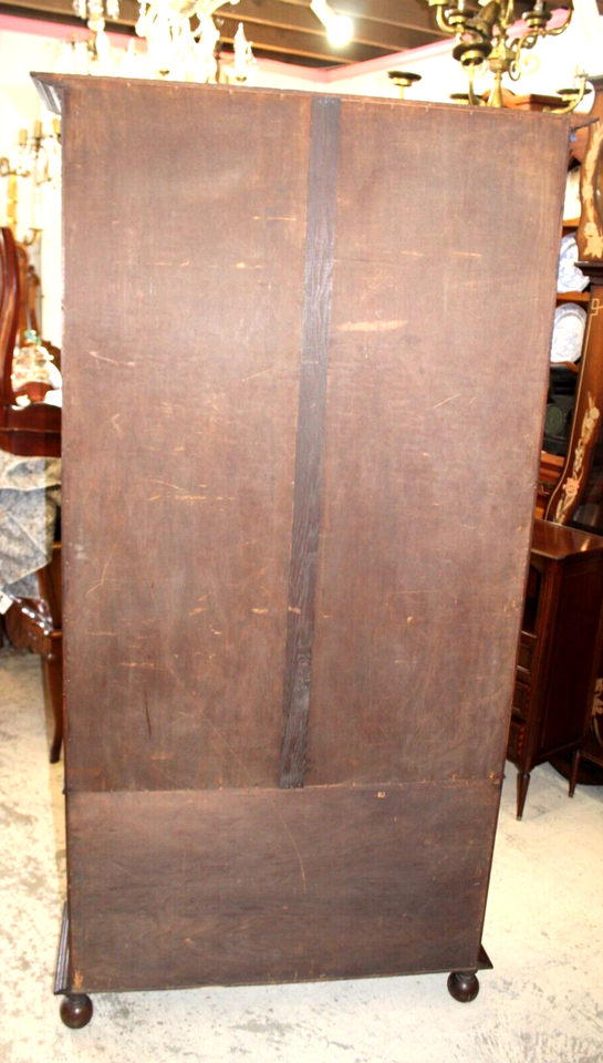 English Antique Oak Jacobean Leaded Glass Bookcase Display eBay