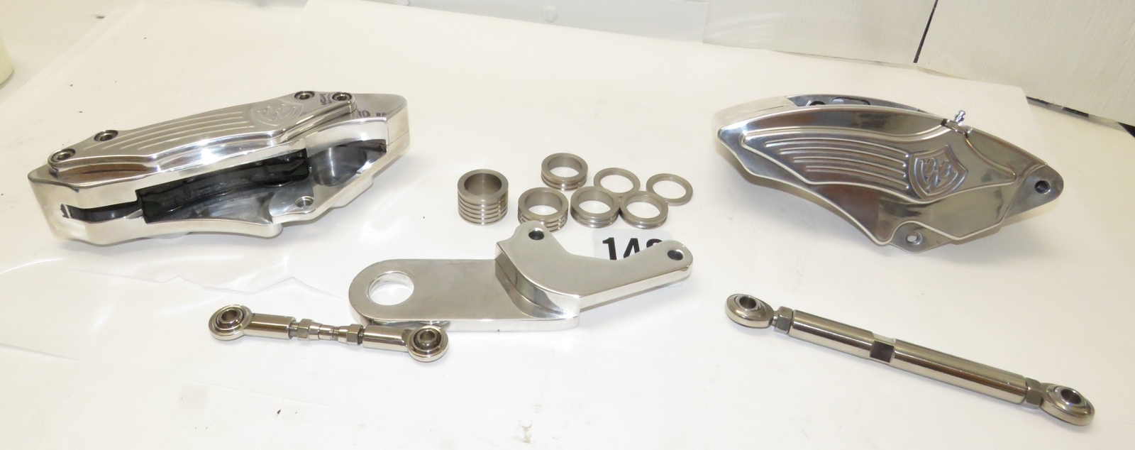 NEW NOS BOURGET BBW LOGO 6-PISTON POLISHED FRONT & REAR BRAKE CALIPER, w/  PADS