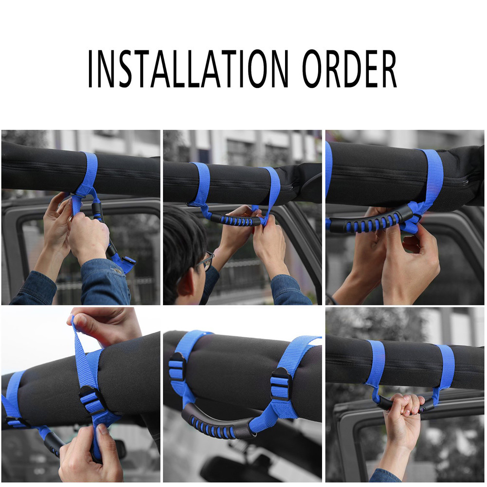 4pcs Premium Roll Bar Grab Handles Blue For Jeep Wrangler CJ YJ TJ JK - Sturdy Nylon & ABS