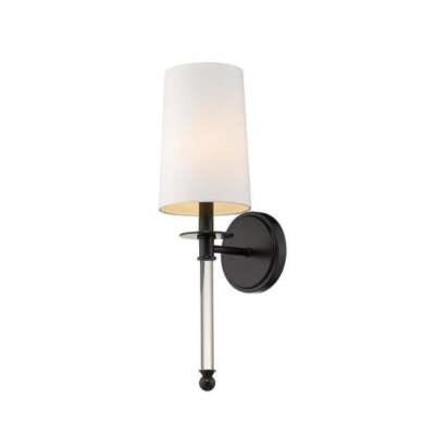 Z-Lite Mila 1-Light Matte Black Wall Sconce with White Fabric Shade