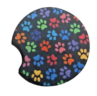 Paw Print Multi-color Car Coaster Single - Handmade -  FREE SHIPPING!
