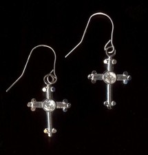 New 14K 22mm Solid White Gold Round Clear Crystal CZ Cross Hook Earrings ct
