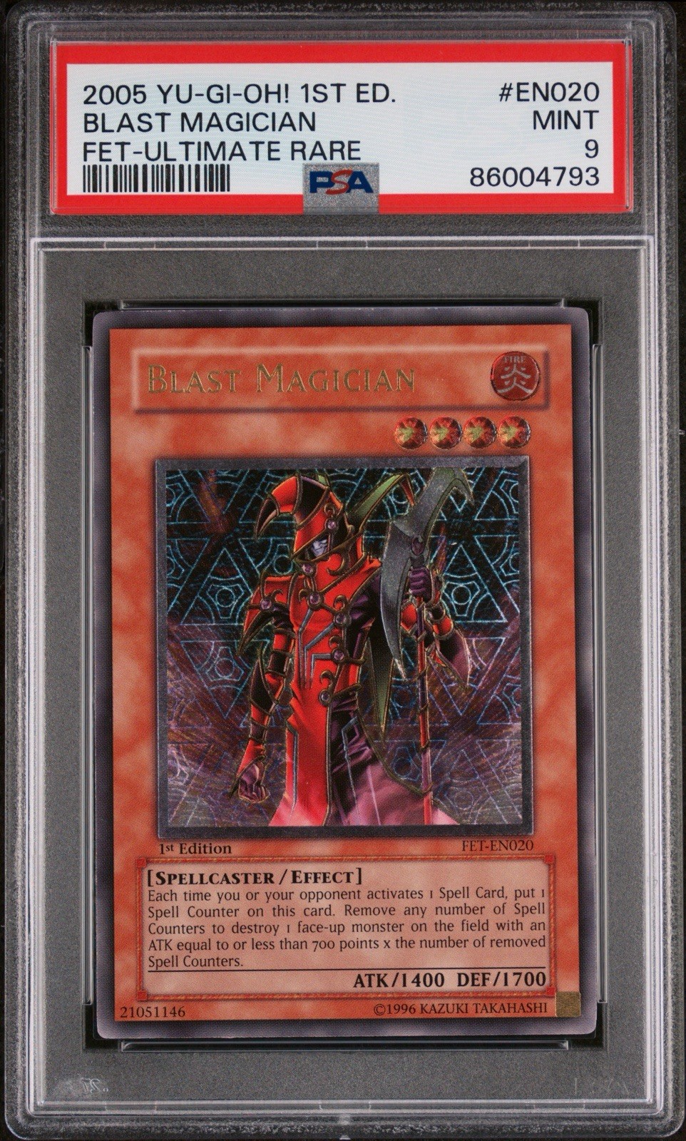 PSA 9 Blast Magician 1st Edition Ultimate Rare FET-EN020 Flaming Eternity Yugioh view 1
