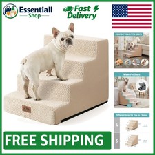 Beige Non-Slip 4-Tier Dog Stairs: Perfect for Small Dogs  Older Cats, 17.7" H