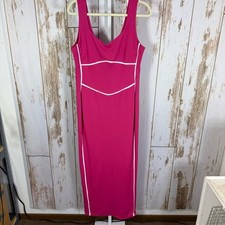 NWT, BTFBM, Elegant Pink Sleeveless Midi Dress. Size Large. White Piping detail
