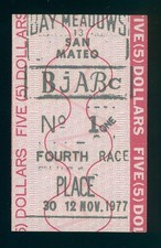1977 BAY MEADOWS Race Track Betting Tote Ticket ($5 PLACE)