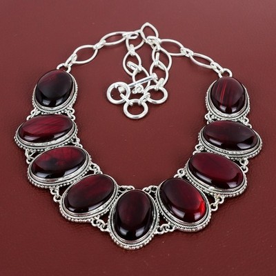 Red Fire Labradorite Vintage Jewelry 925 Sterling Silver Adjustable Necklace