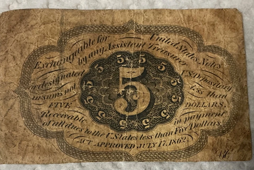 1862/63 FR-1230 5 Cent Fractional Currency Circulated - Image 2 of 2